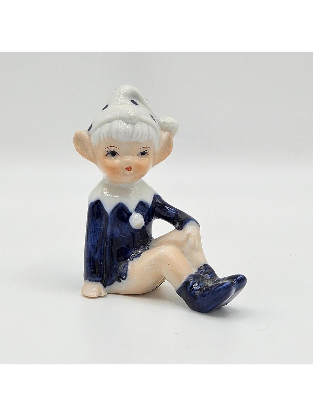 Vintage Mario Marioni Italy Ceramic Elf Pixie Figurine Blue Outfit Collectible